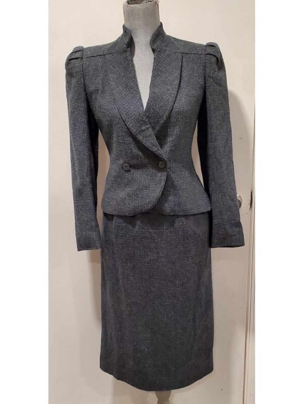 Peabody House Size 7/8 Vintage Gray Wool Skirt Blazer Suit 80s 90s Tailored